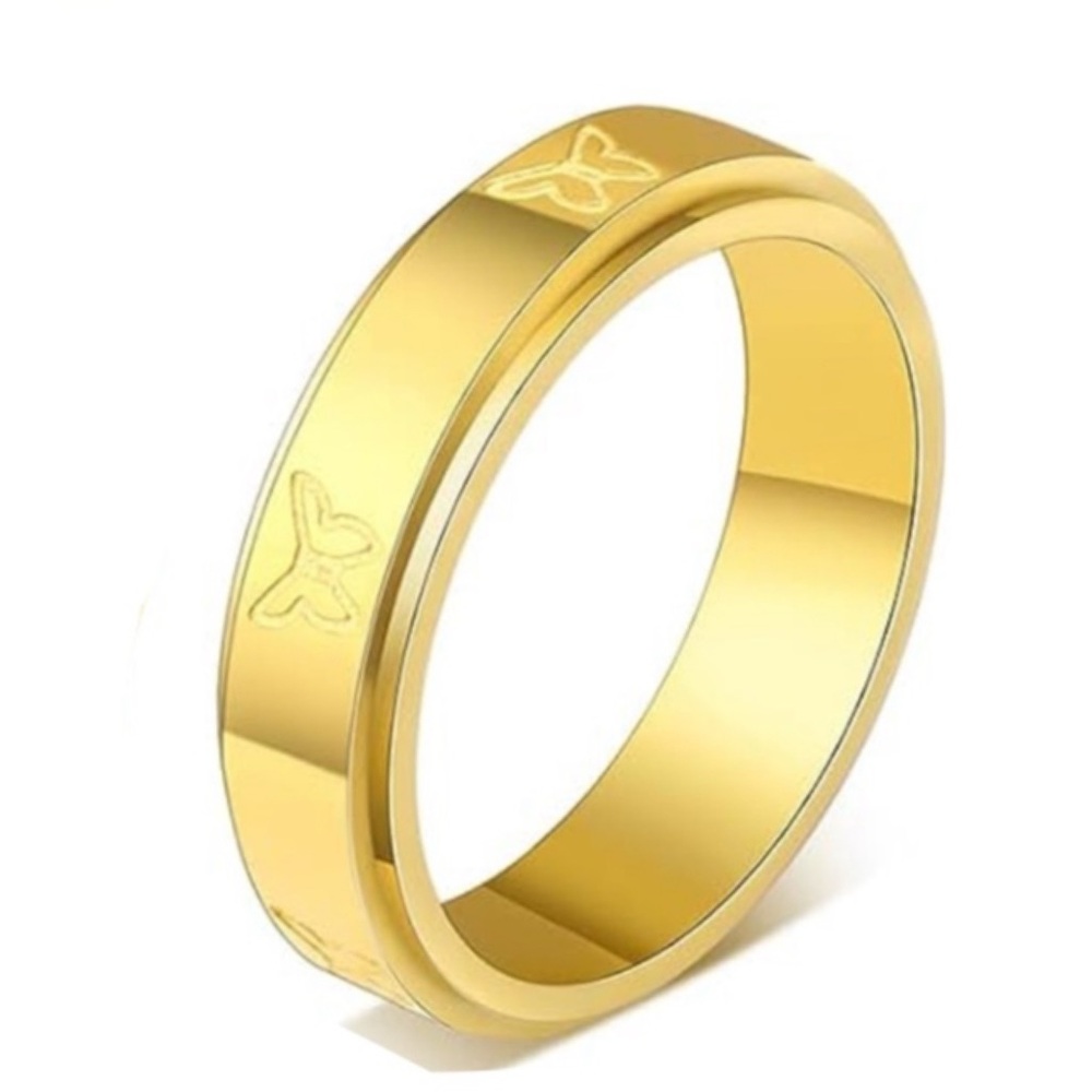 Gold Stainless Steel Spinner Ring - Butterfly Band Fidget Ring